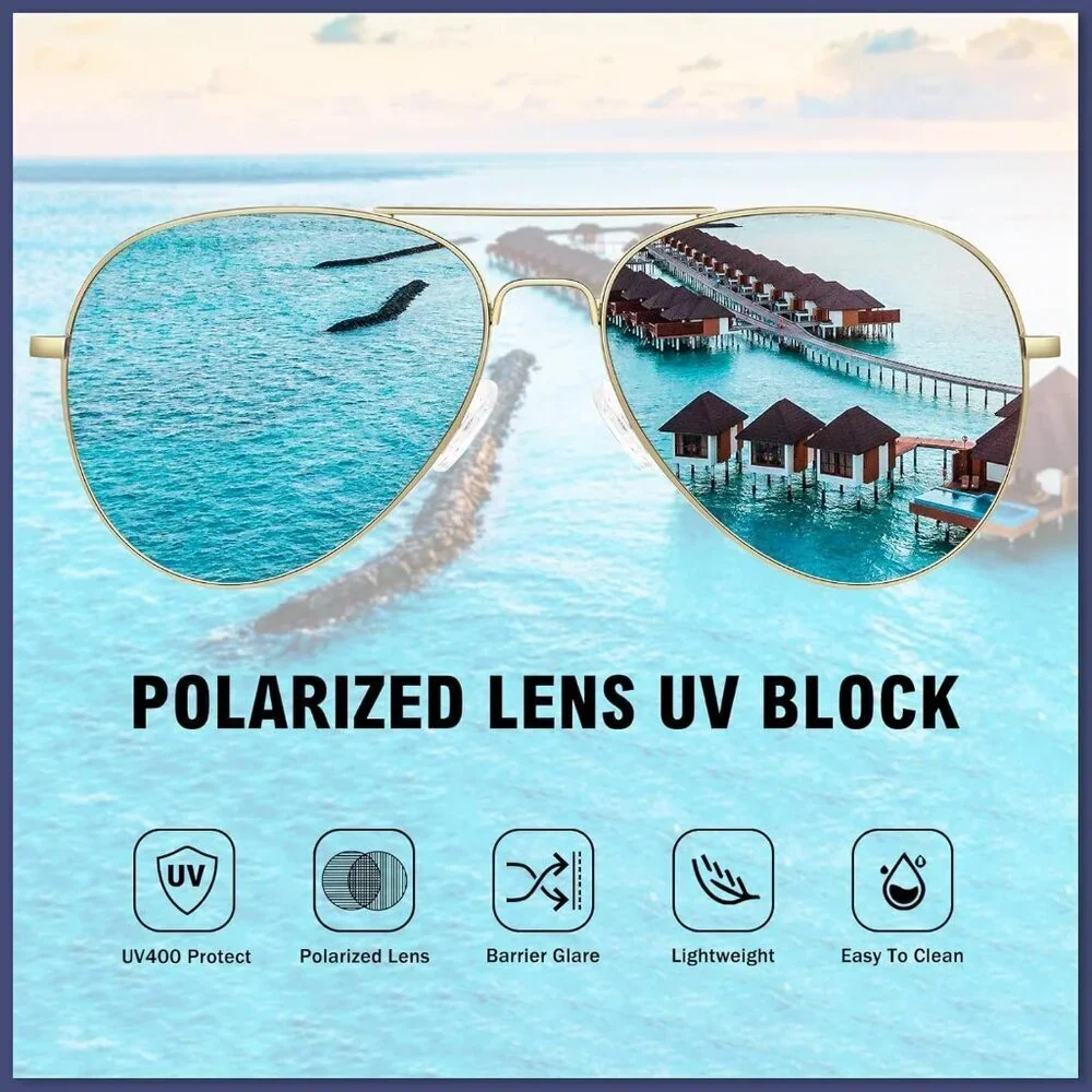 Polarized Aviator Sunglasses Women Men Mirrored UV Protection Comfortable Fit